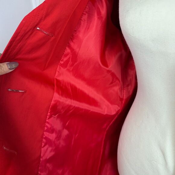 Talbots M Solid Red Belted Button Up Classic Mid Length Trench Coat Jacket - Picture 4 of 11